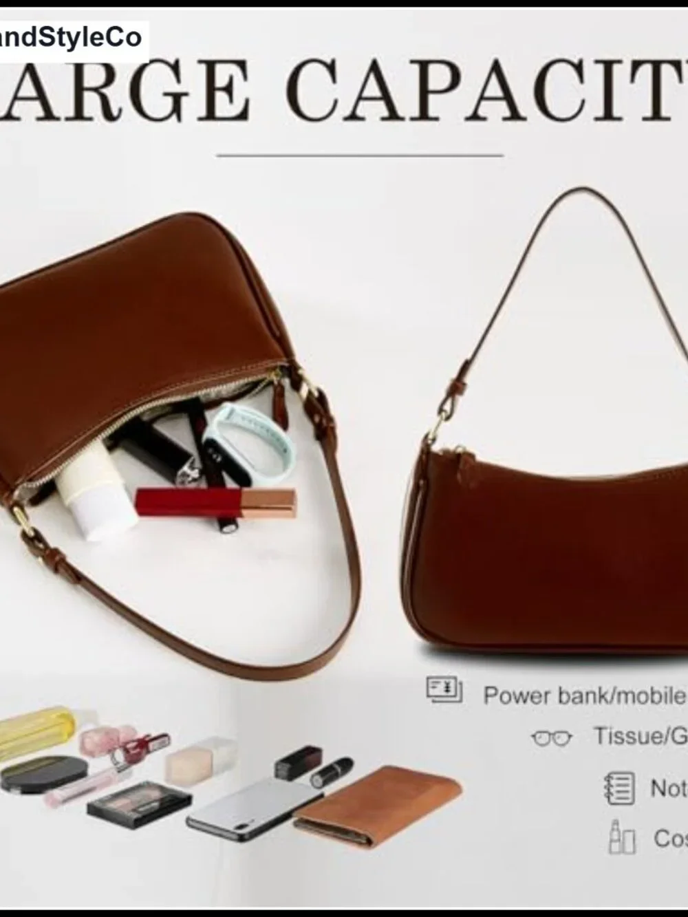 Faux Leather Hobo Shoulder Bag with 2 Removable Straps & Zipper Closure